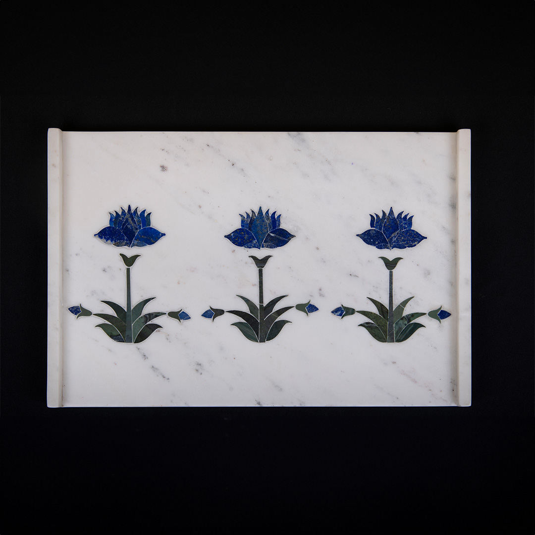 Handcrafted Marble Inlay Tray - Image 2